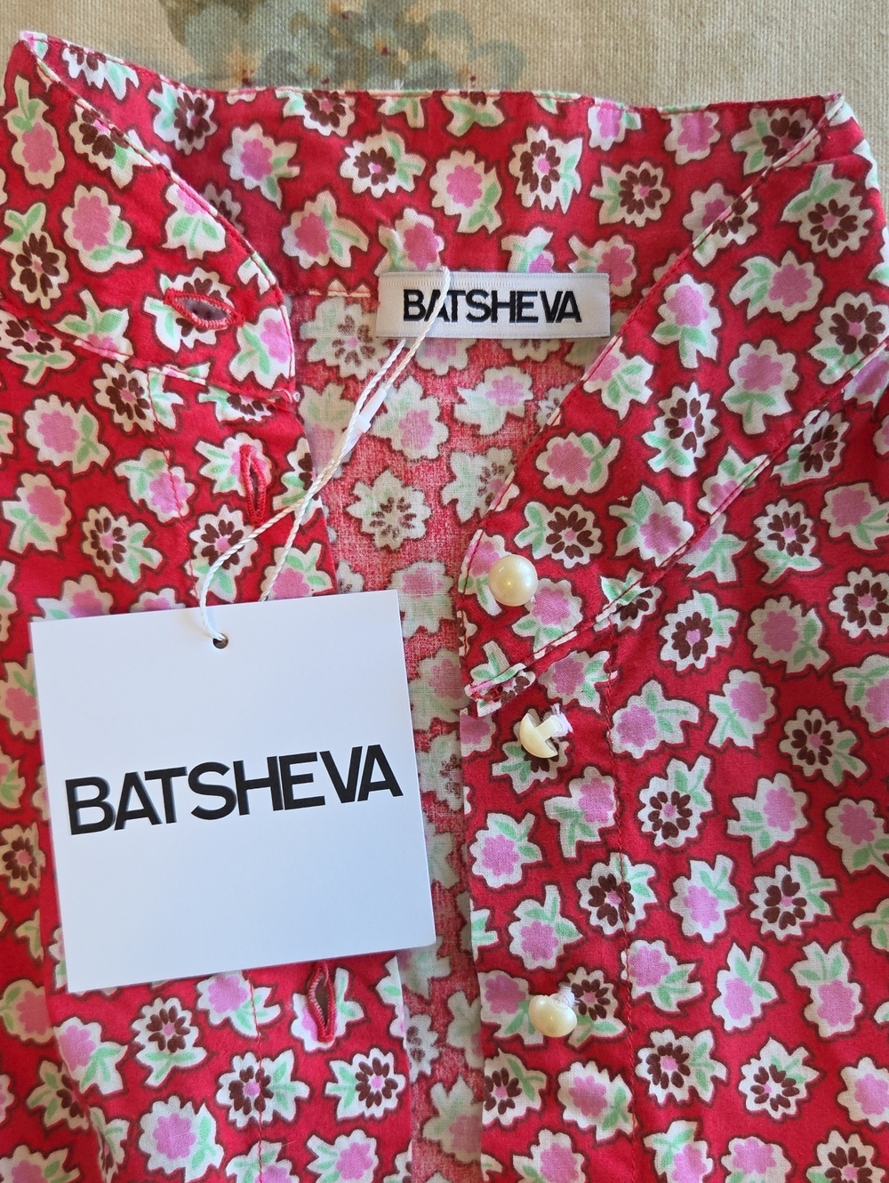 Batsheva Grace Red Floral Button Cotton Blouse Women's 0 NWT New - Picture 8 of 16